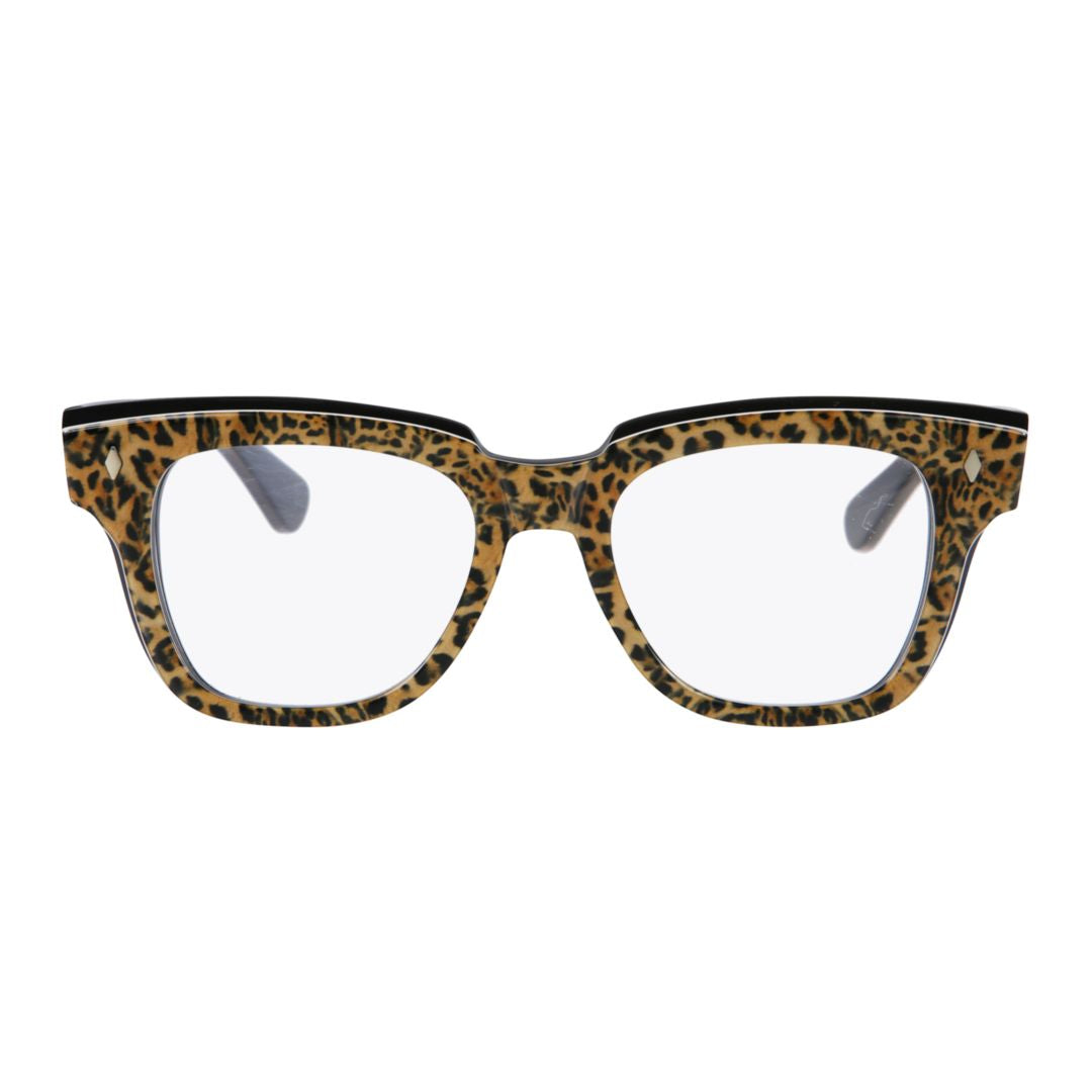 Rombo Leopard Print Rectangular Frame Sunglasses with Black Temples