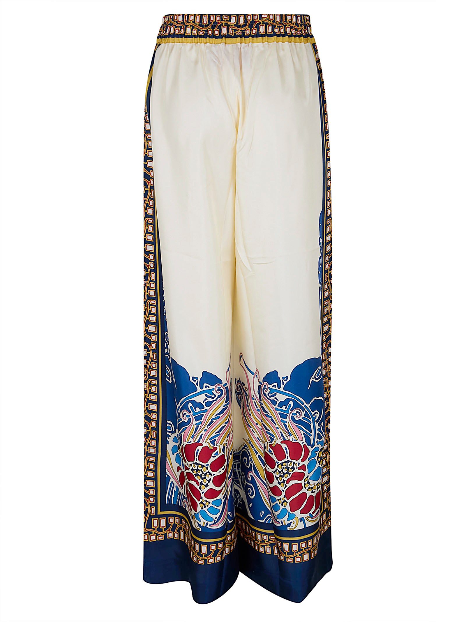 Wide-Leg Silk Trousers With Ornamental Detailing