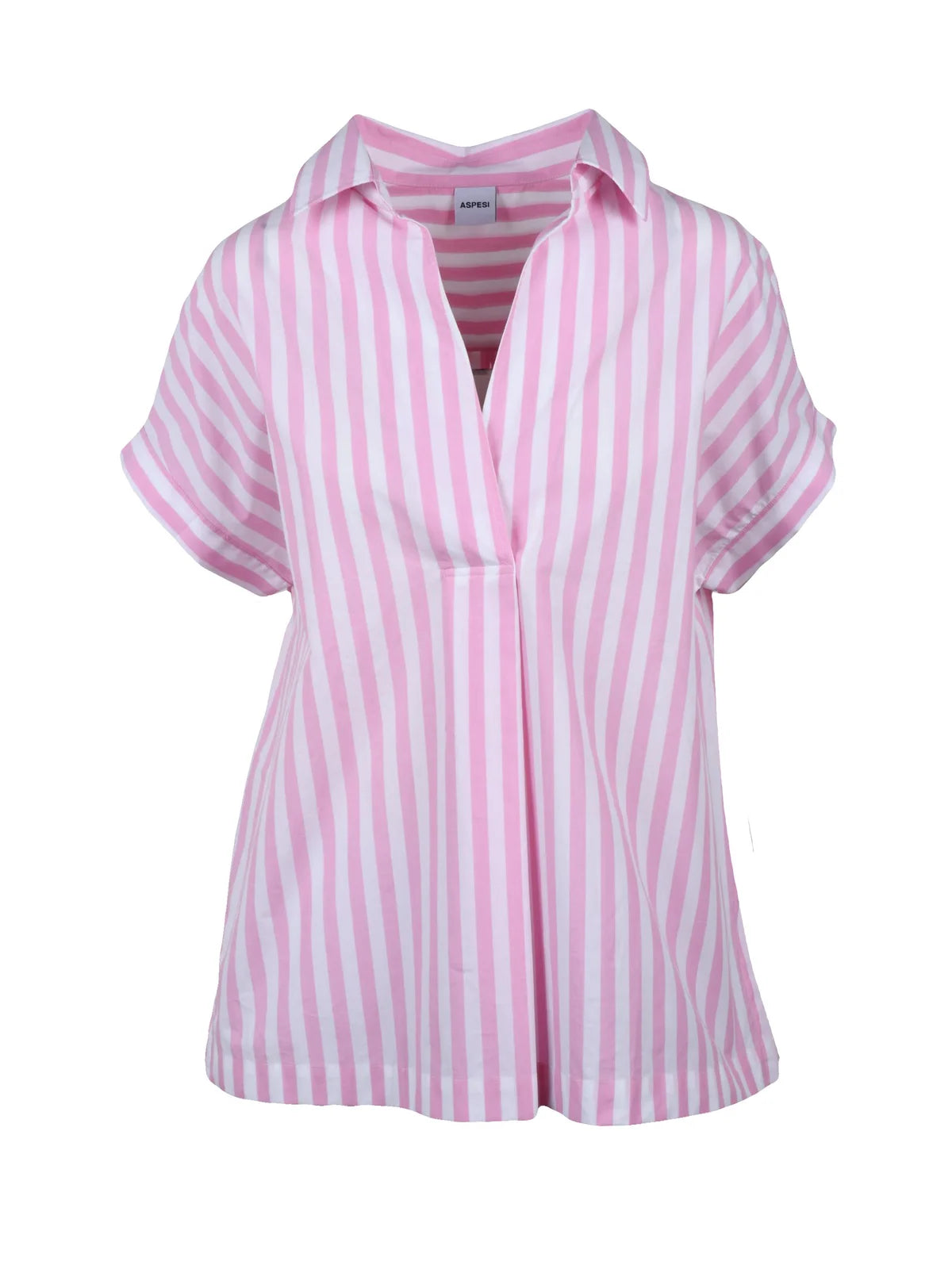 Short-Sleeved Two-Tone Cotton Blouse