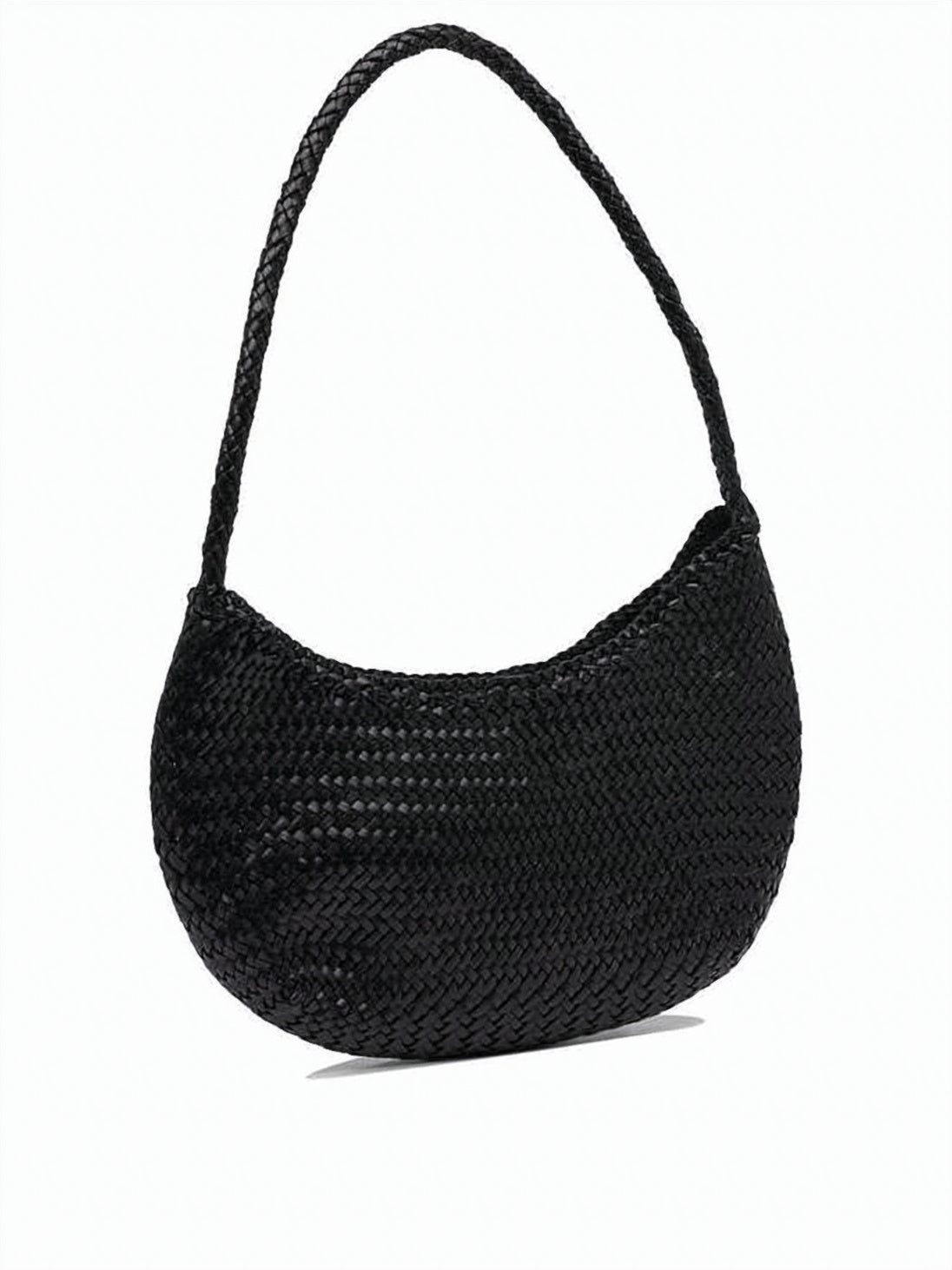 Crescent-Shaped Woven Leather Shoulder Bag