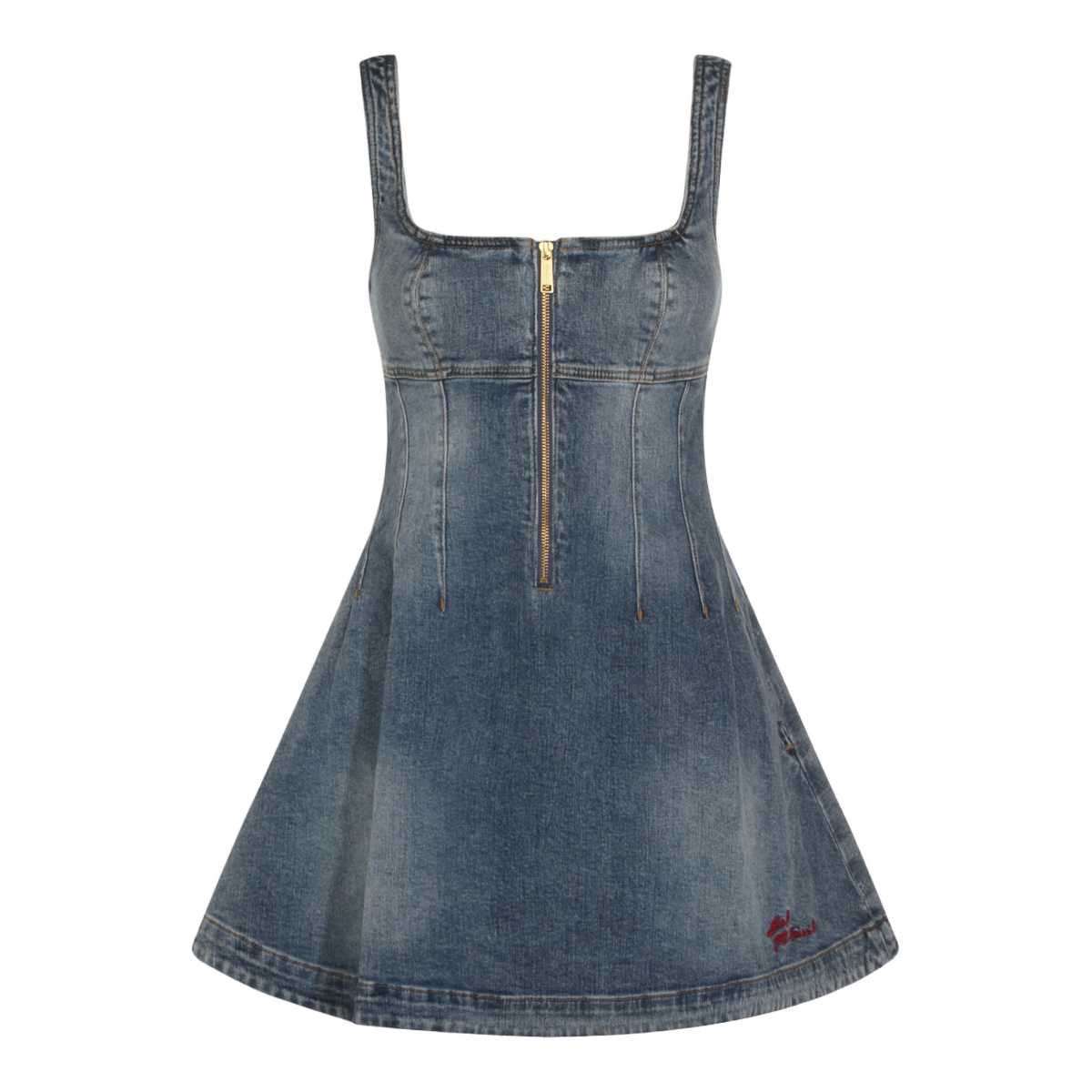 Fitted Denim Mini Dress with Square Neckline