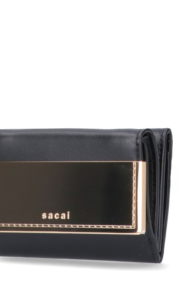 Rectangular Black Wallet With Gold-Tone Accent