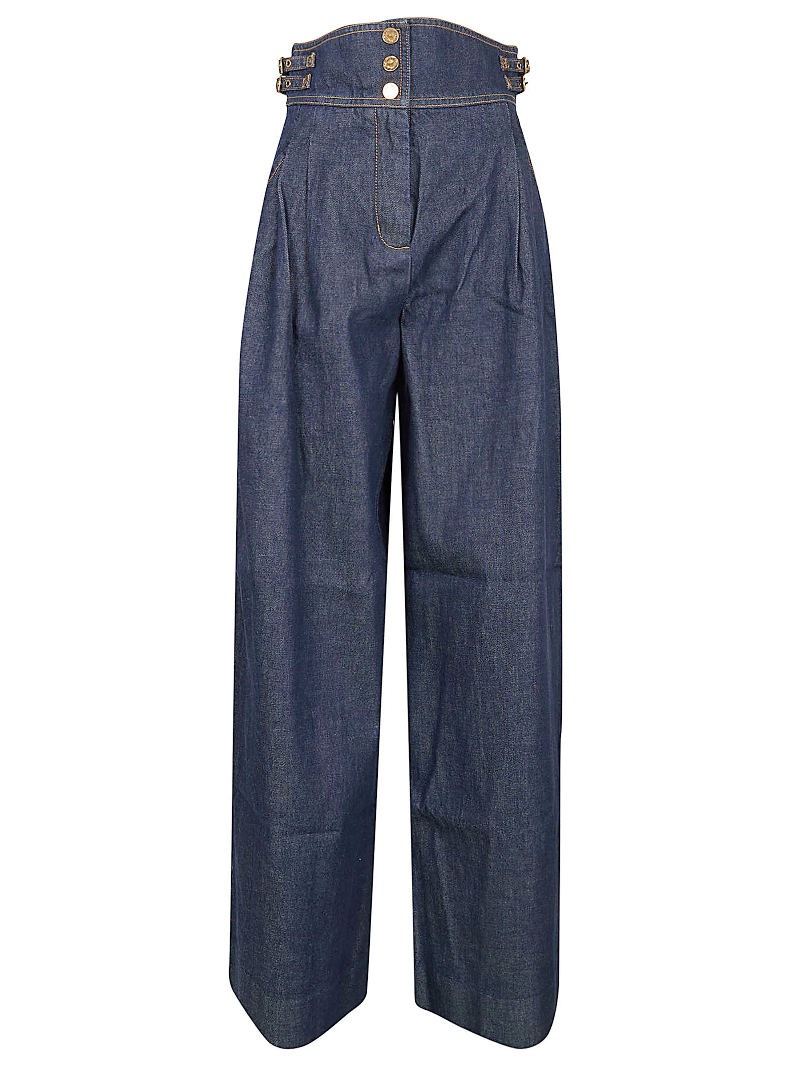 High-Waisted Denim Trousers