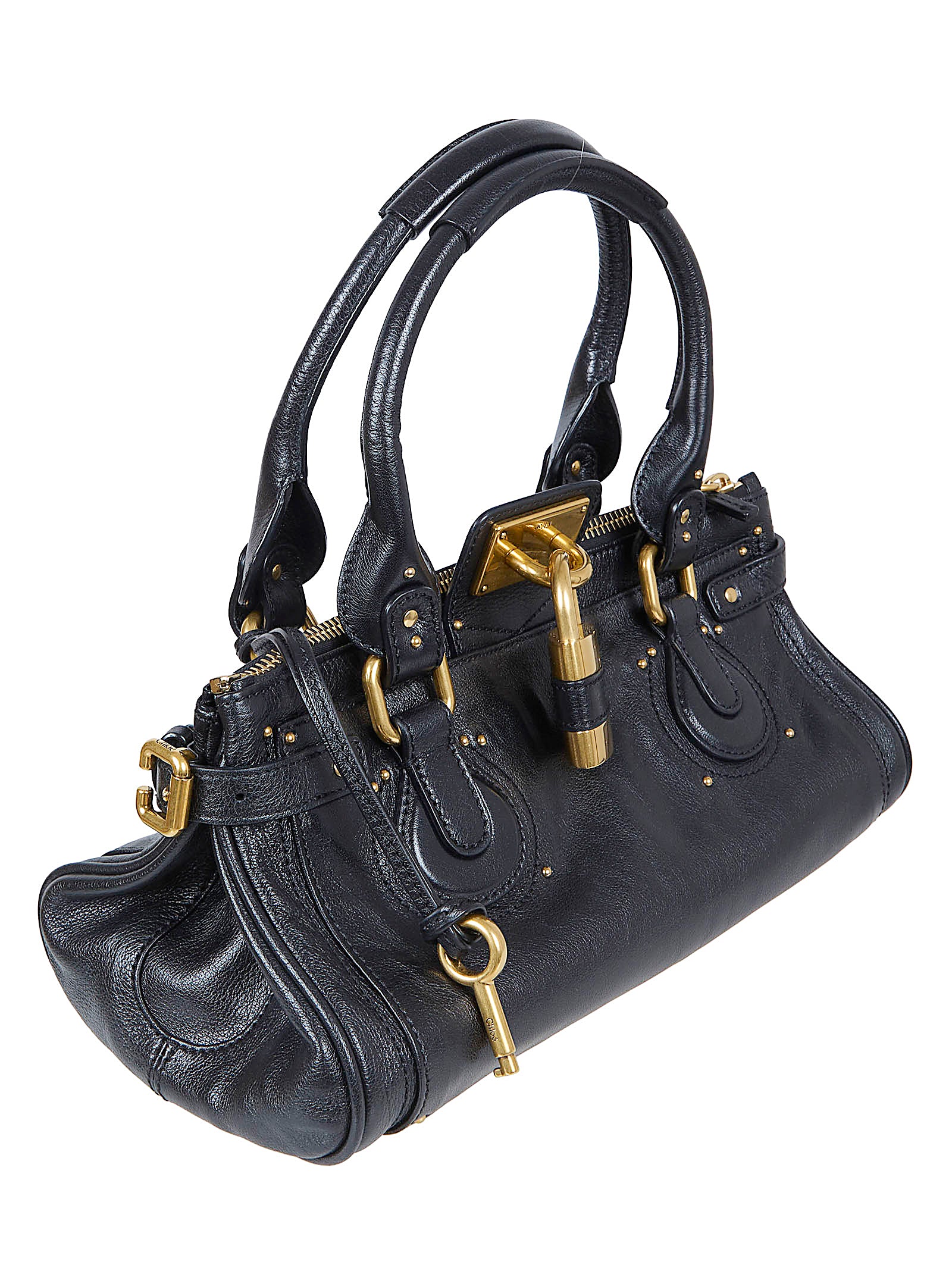 Smooth Leather Handbag with Gold Accents and Zip Closure