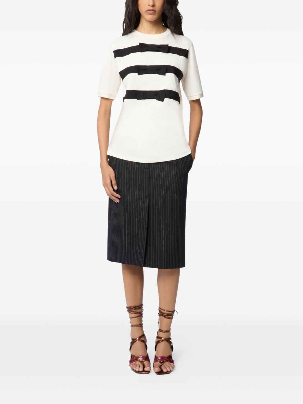 Ribbed Crewneck Top with Grosgrain Ribbon Details