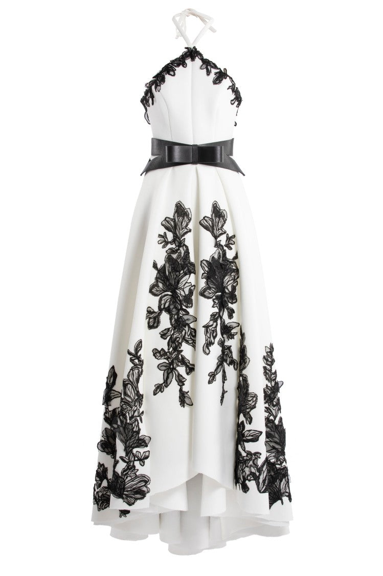 Neoprene High-Low Dress With Embroidery