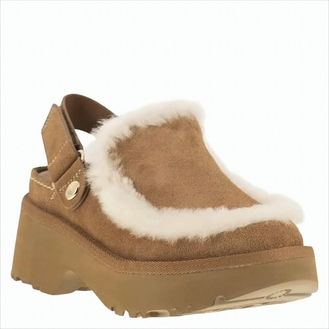 Suede Mules with Plush Trim and Adjustable Strap