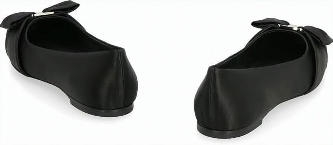 Rounded Toe Black Fabric Flats