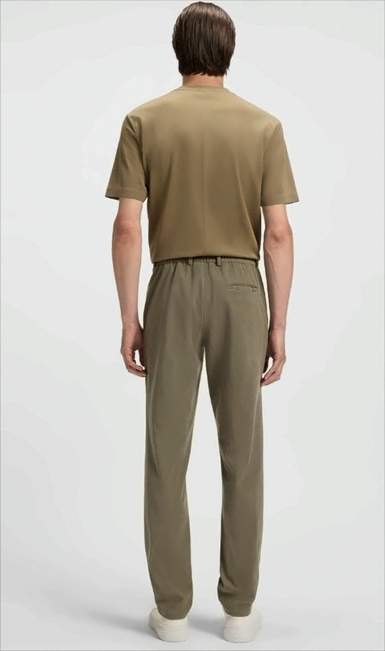 Textured Green Trousers With Hook-And-Eye Closure