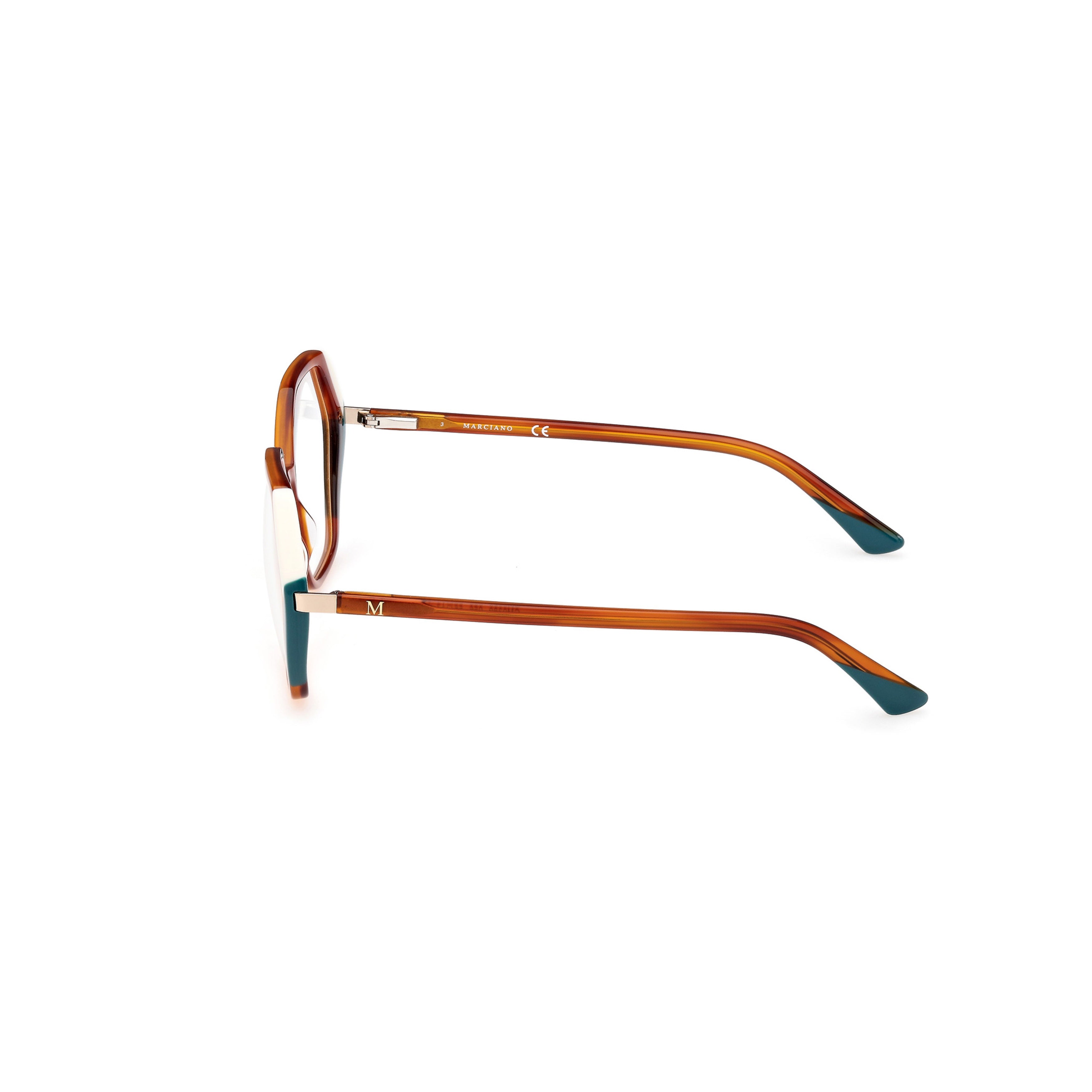 Gm0389 55056 Geometric Hexagonal Eyeglasses with Teal Accents