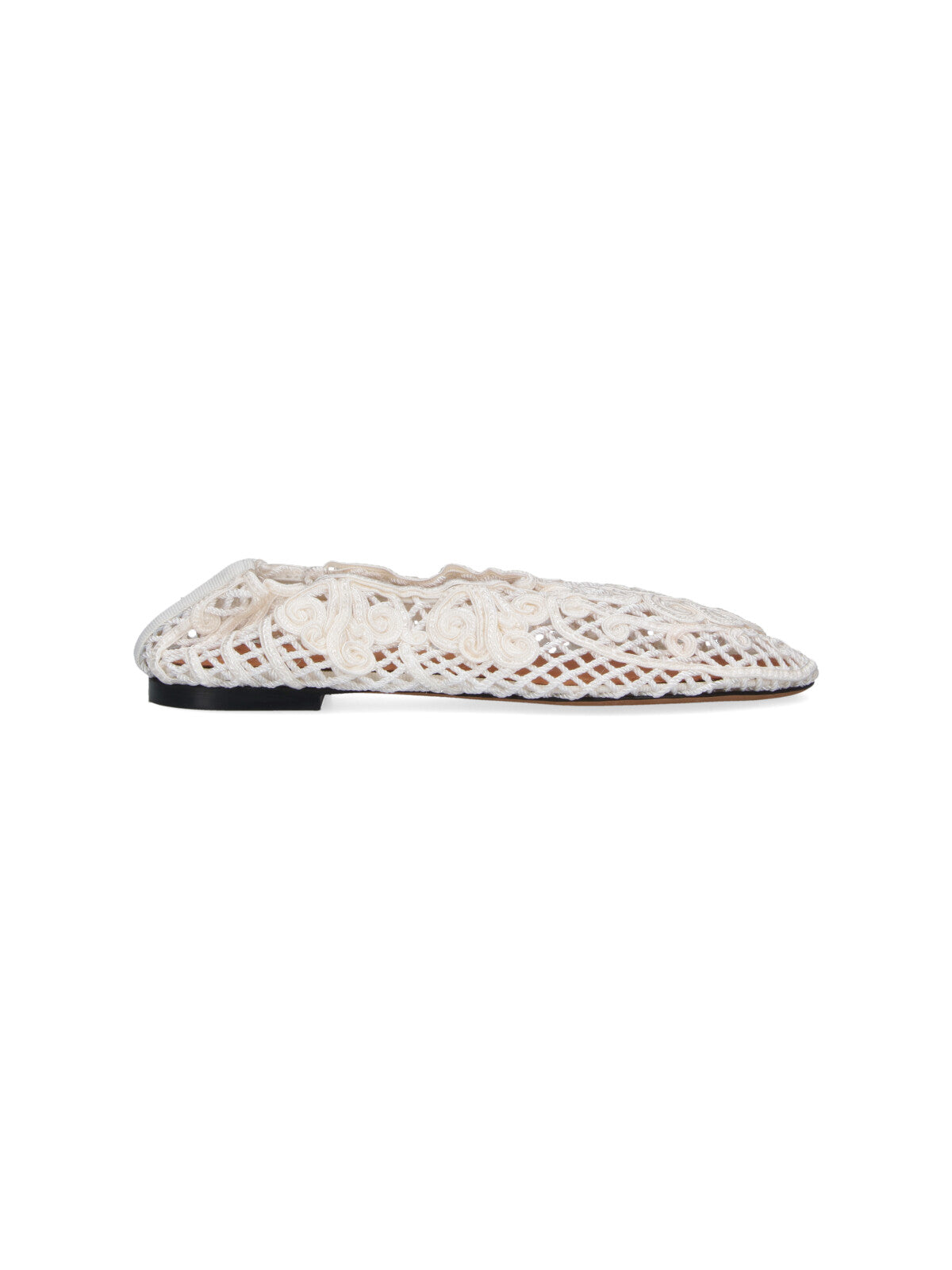 Black Pointed Toe Intricate Lace Flats
