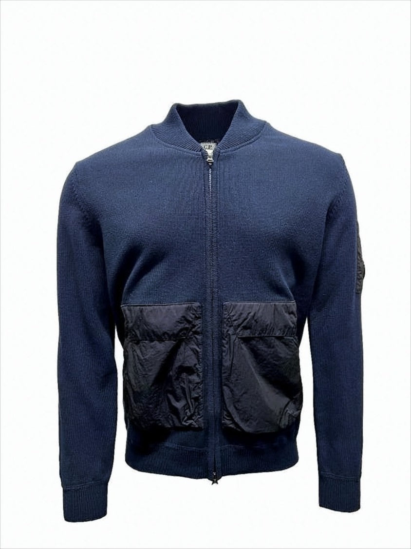 Cotton And Polyamide Zip-Up Knit Jacket With Unique Lens Detail