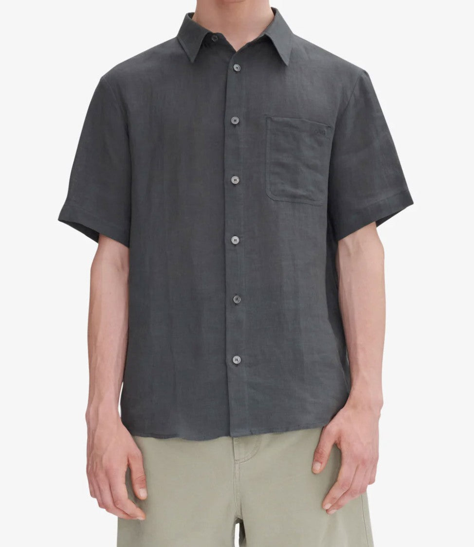 Casual Short-Sleeve Linen Shirt With Classic Collar