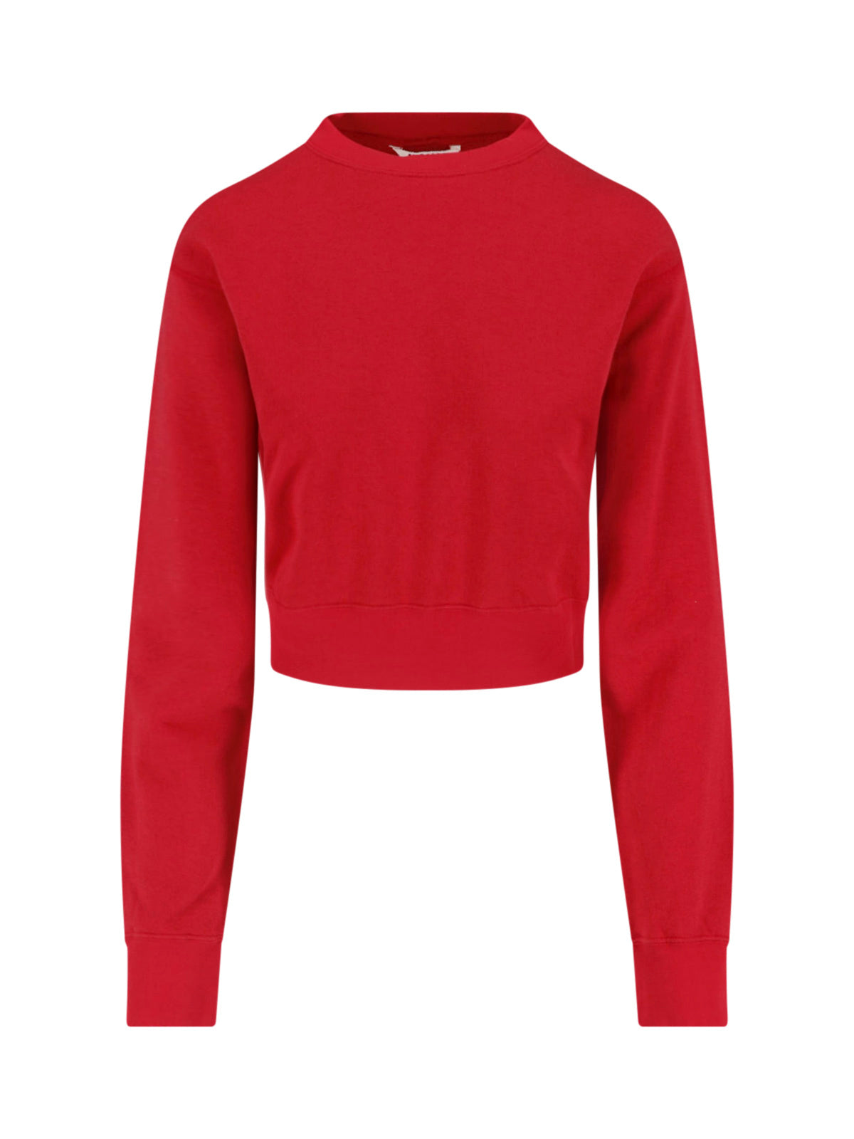 Red Cropped Ribbed Cashmere Knit Sweater