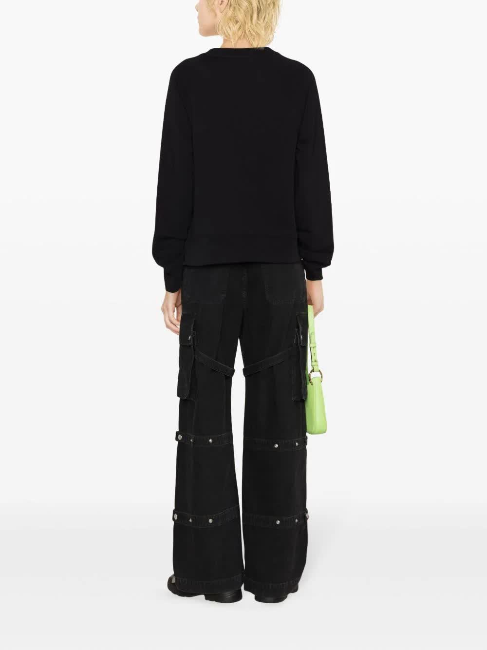 Black Relaxed Fit Cropped Cotton Logo Sweatshirt