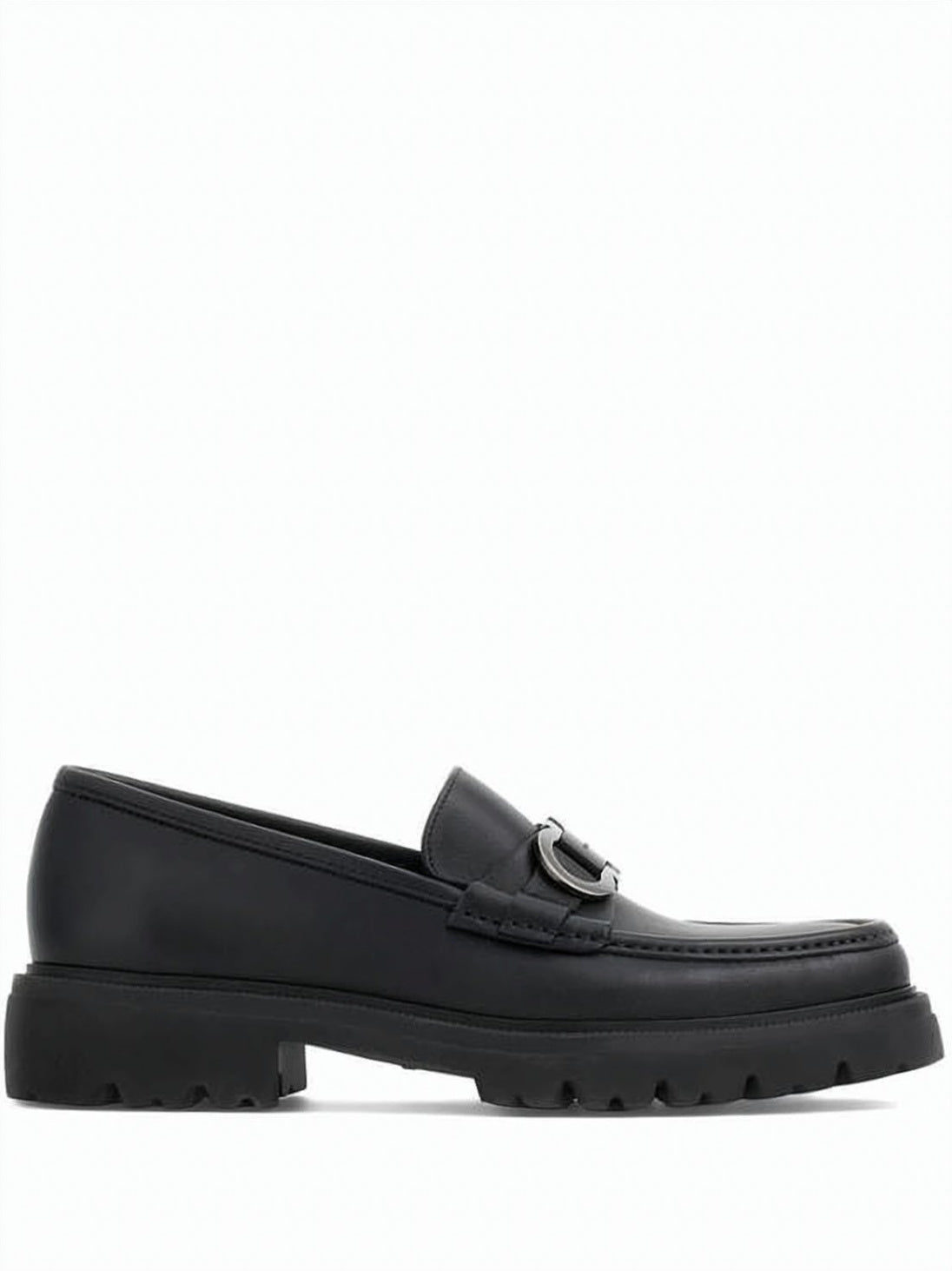 Black Calf Leather Loafers With Silver Metal Detail
