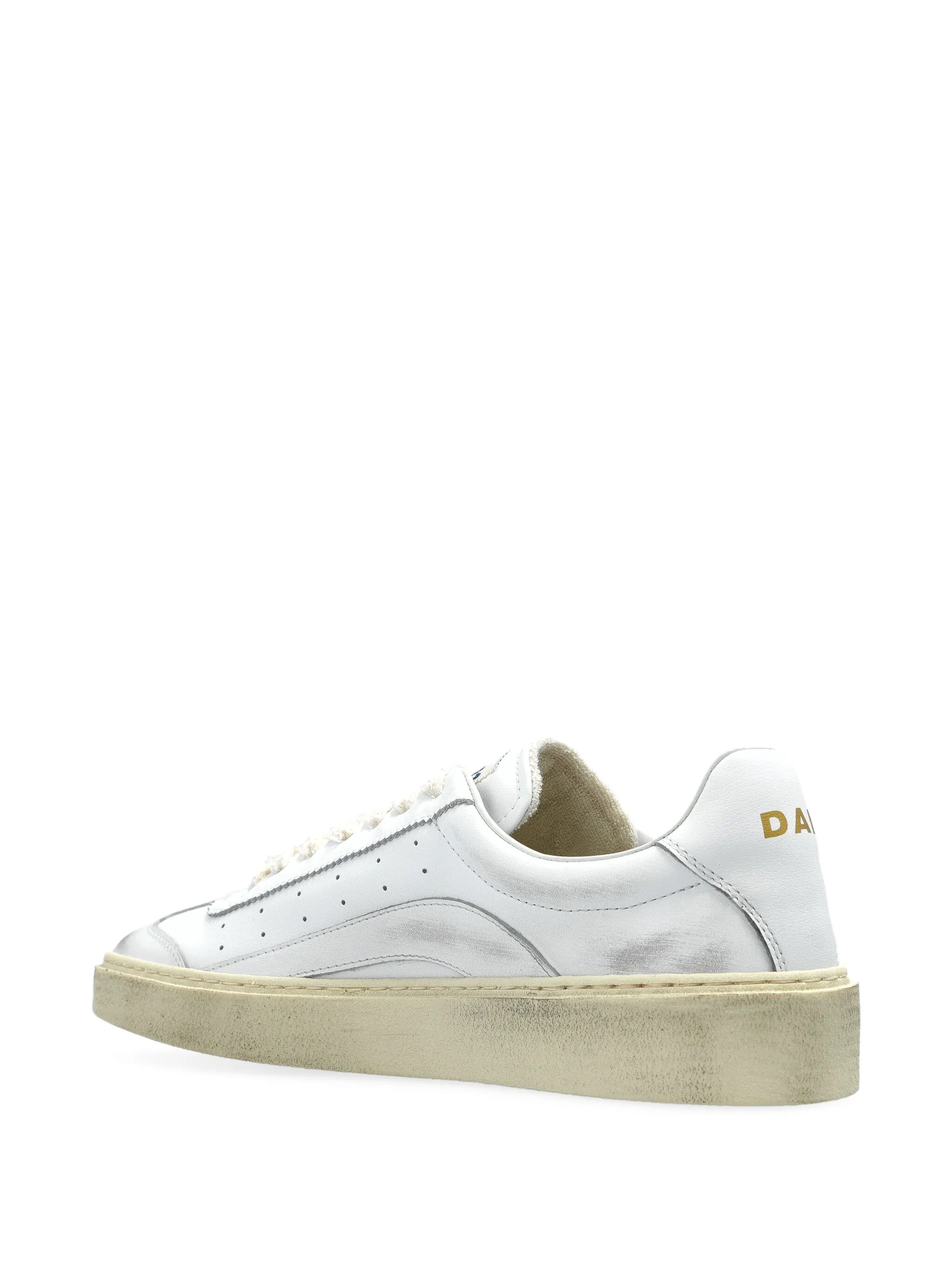 White Leather Distressed Sole Gold Sneakers