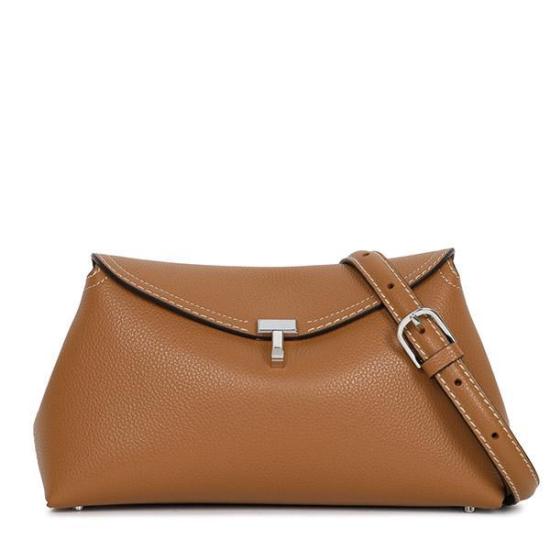 Textured Leather Shoulder Bag with Metallic T-Clasp