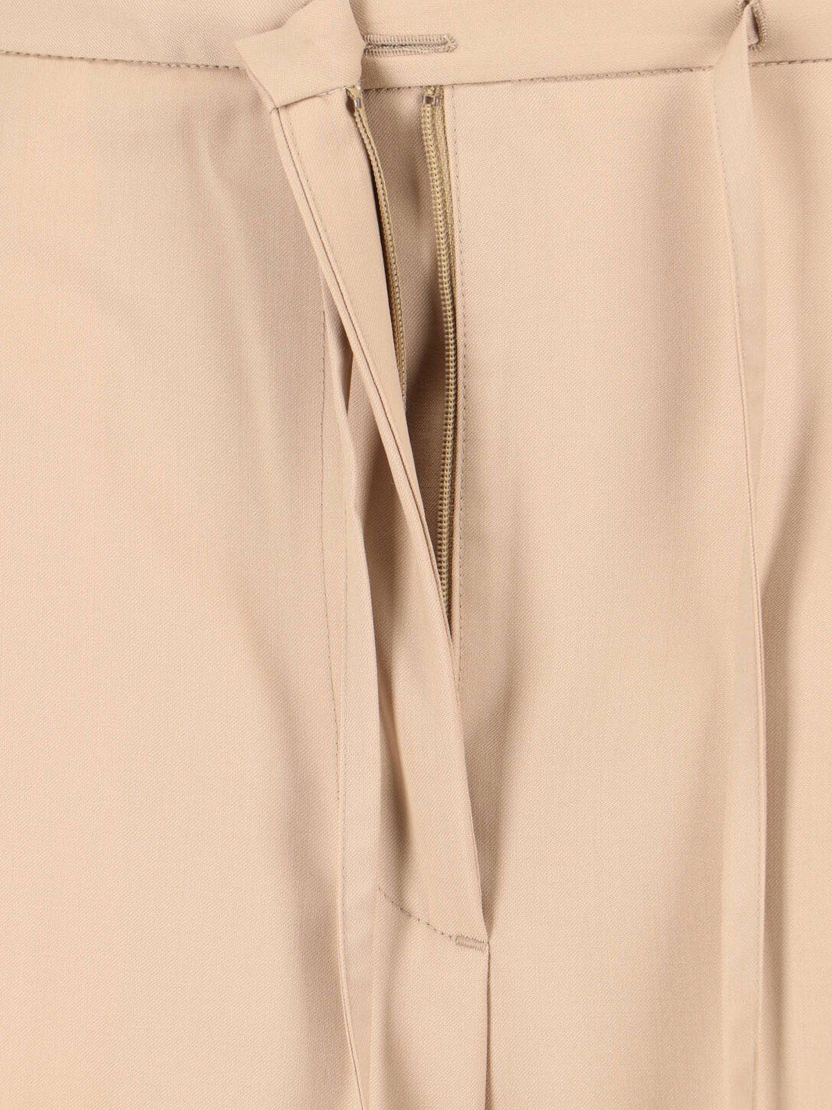 Beige Wide-Leg Virgin Wool Drawstring Trousers