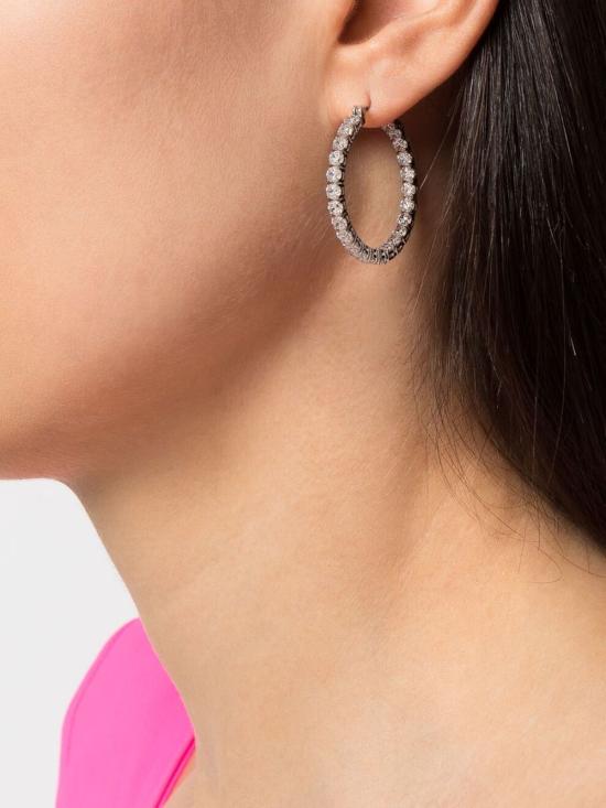 Round-Cut Crystal Hoop Earrings In Polished Metal Frame