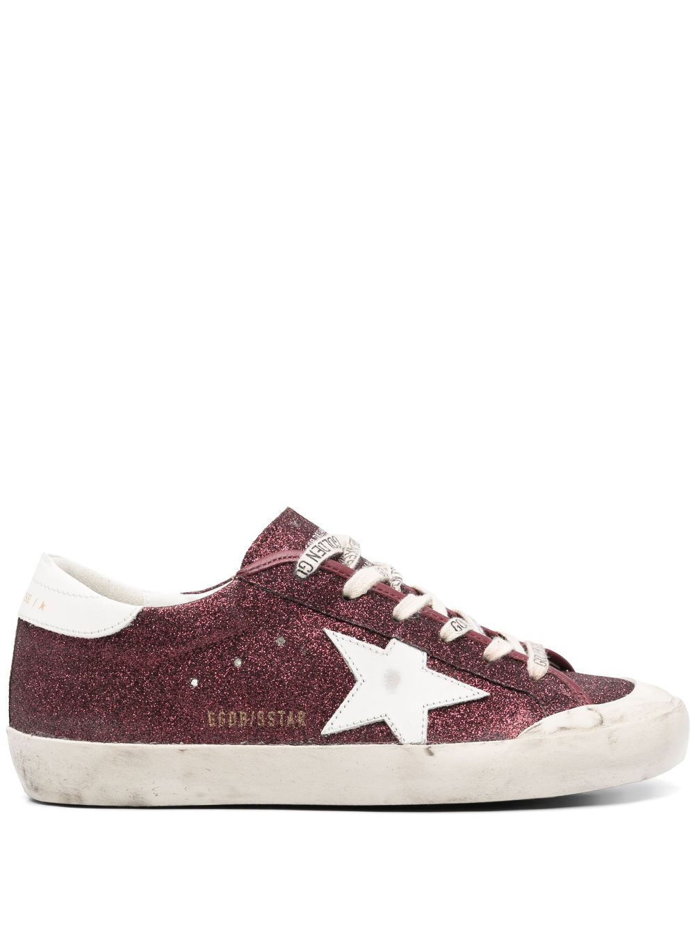 Bordeaux Red Glitter Low-Top Sneakers With Signature Star Patch