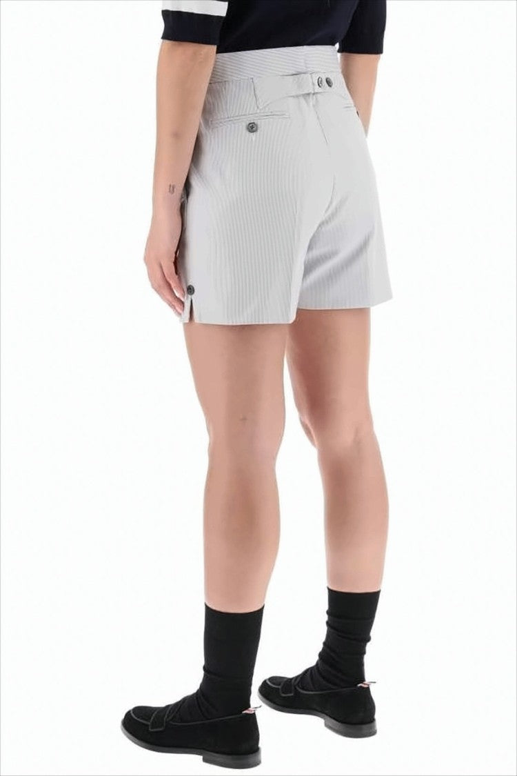 Tailored Pinstripe Shorts with High Waist and Button Details