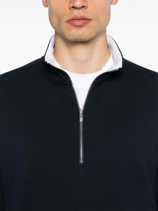 Half-Zip Long-Sleeve Cotton Sweatshirt with Contrasting Panels