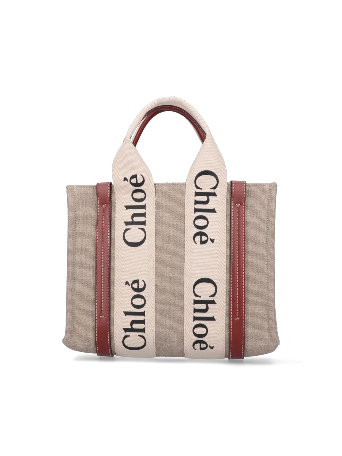 "Woody" Small Tote Bag, In Beige Linen