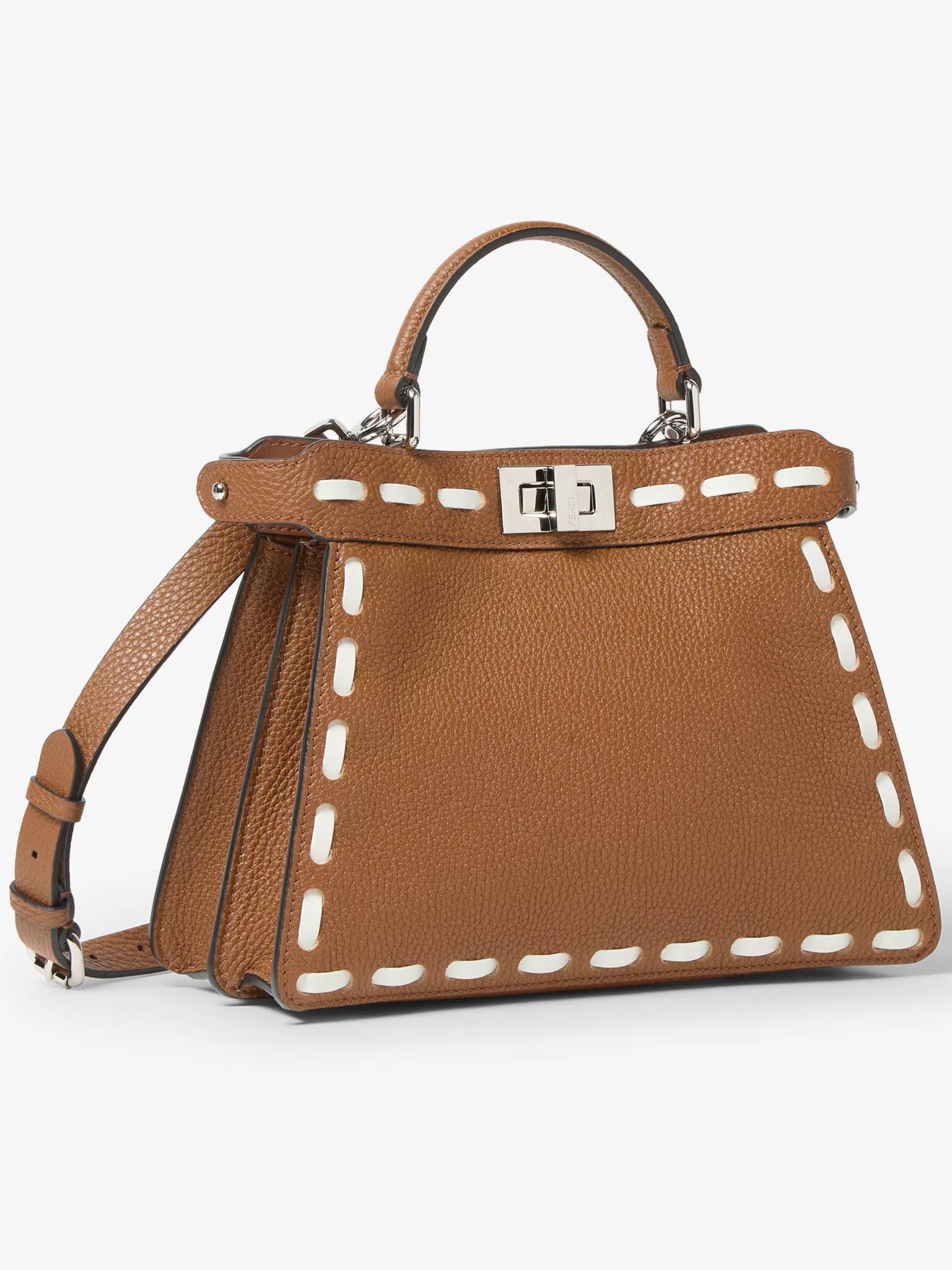 Trapezoidal Leather Handbag with Stitched Detailing and Silver-tone Closure