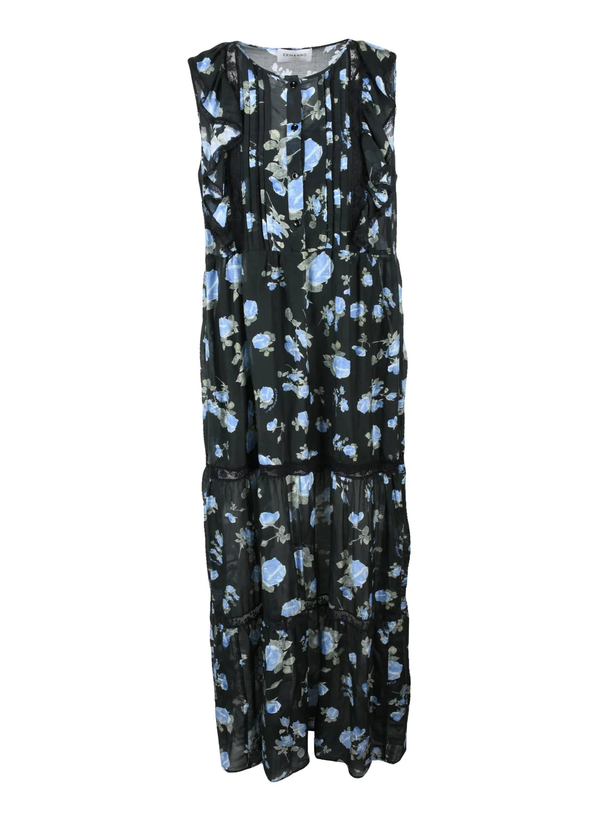 Long Gauzed Dress - Black/Blue