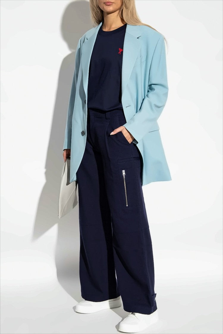 Wide-Leg Cargo Pants in Virgin Wool