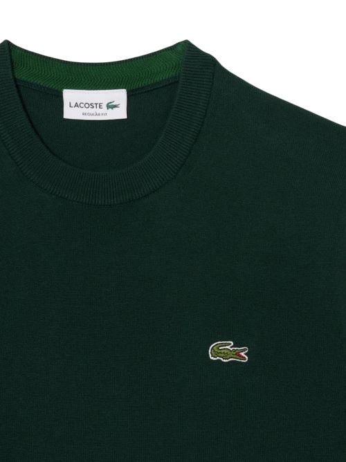 Crewneck Knit Sweater In Deep Green Wool-Polyester Blend