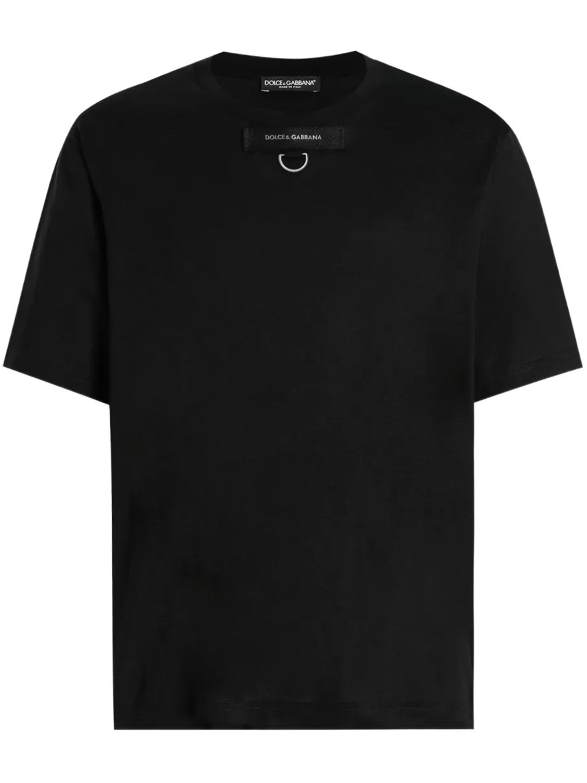 Black Round Neck Cotton Label T-Shirt