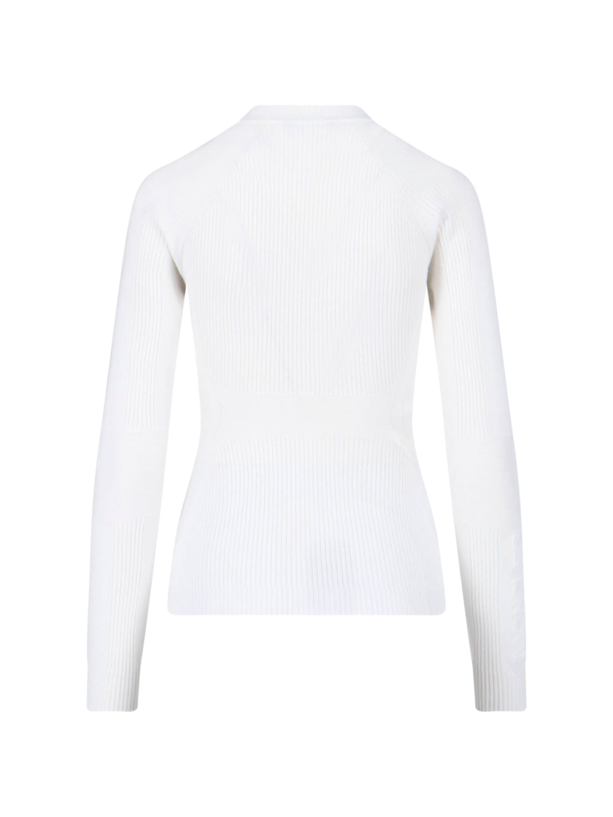 White Ribbed Viscose Blend Logo Sweater