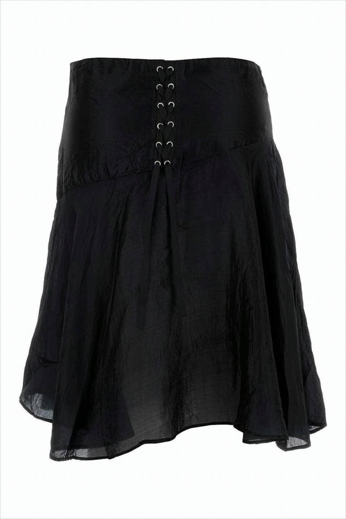 Flared Black Silk Midi Skirt