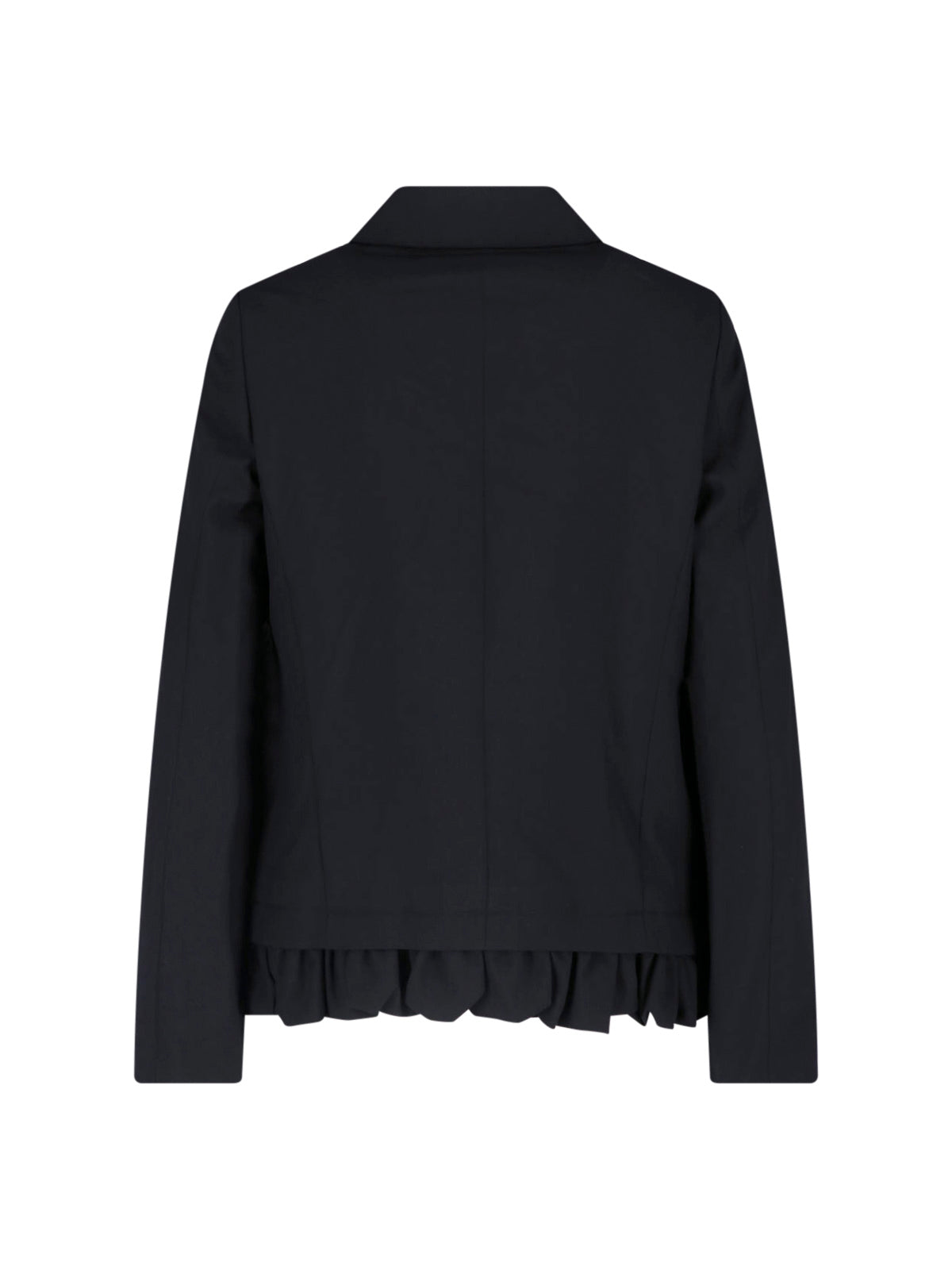 Black Ruffled Trim Rounded Collar Jacket