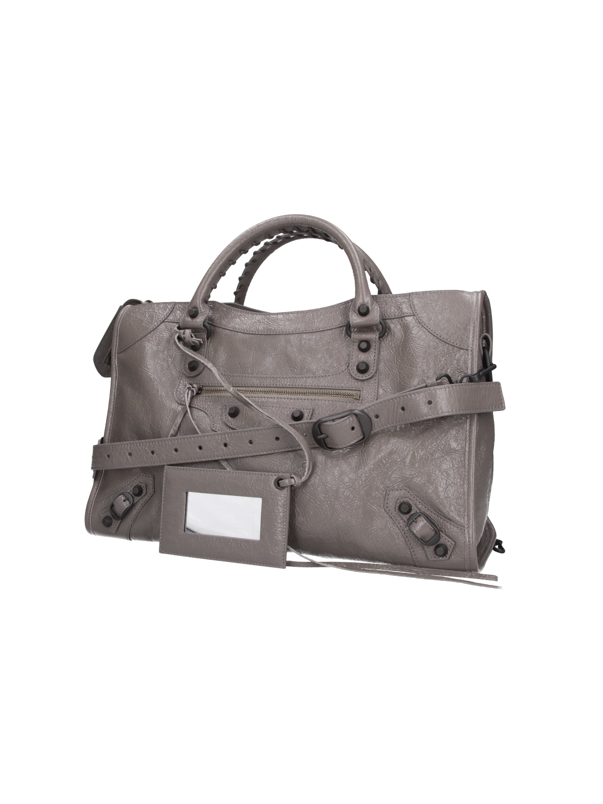 Rectangular Handbag in Textured Grey Leather
