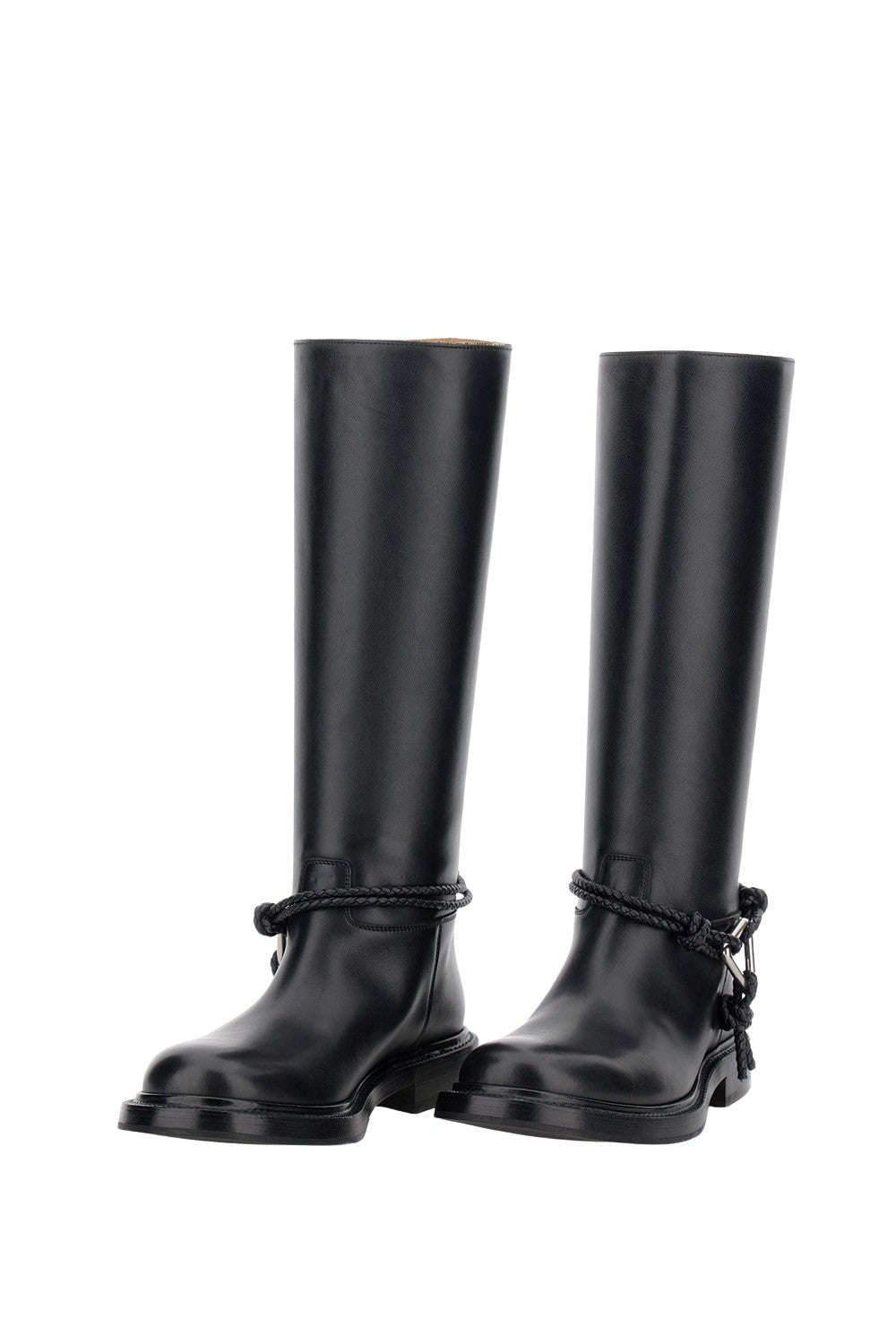 Mid-High Full-Grain Leather Boot With Braided Strap