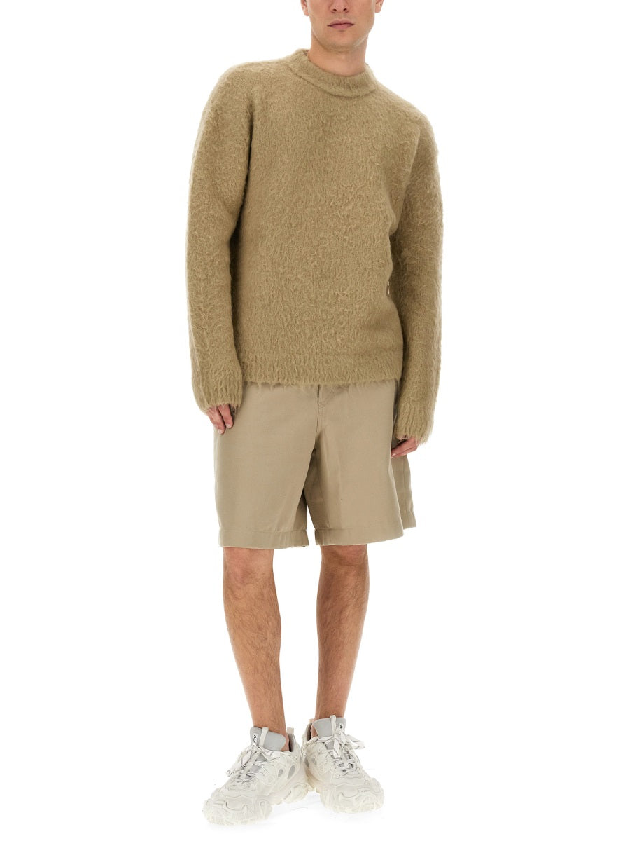 Fuzzy Wool Blend Sweater With High Neckline