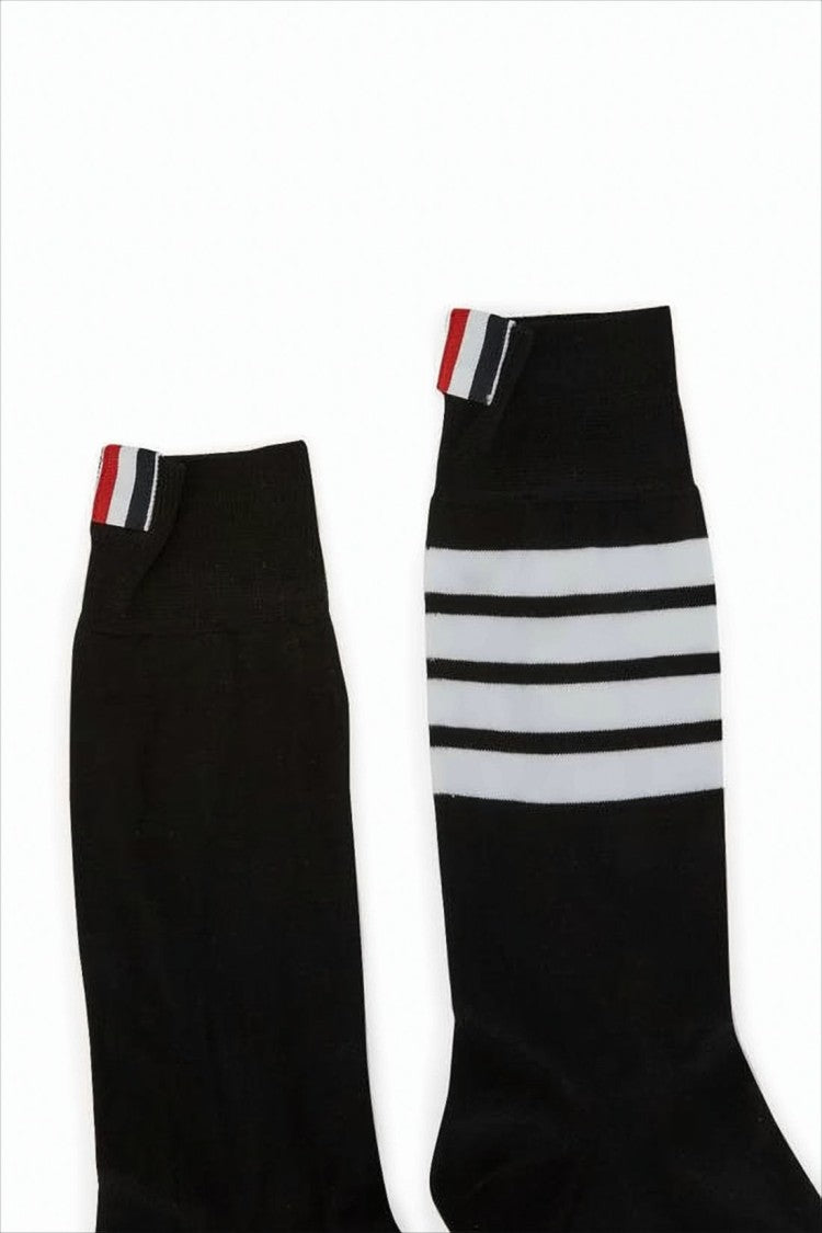 Ribbed Black Cotton Socks with Striped Detail