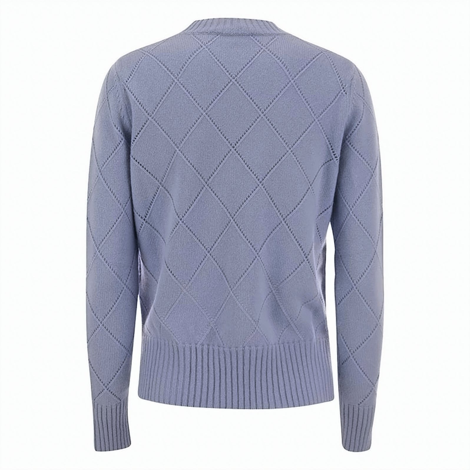 Diamond-Patterned Knit Sweater with Ribbed Cuffs