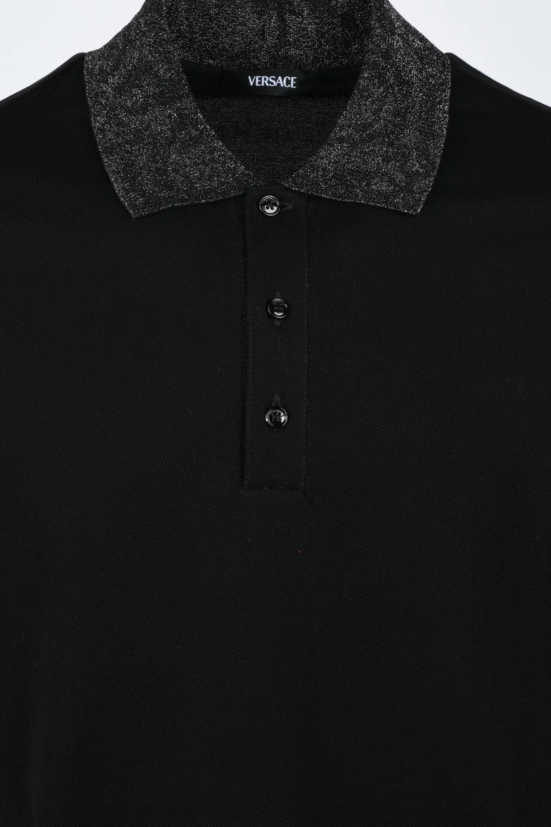 Polished Cotton Polo with Textured Collar