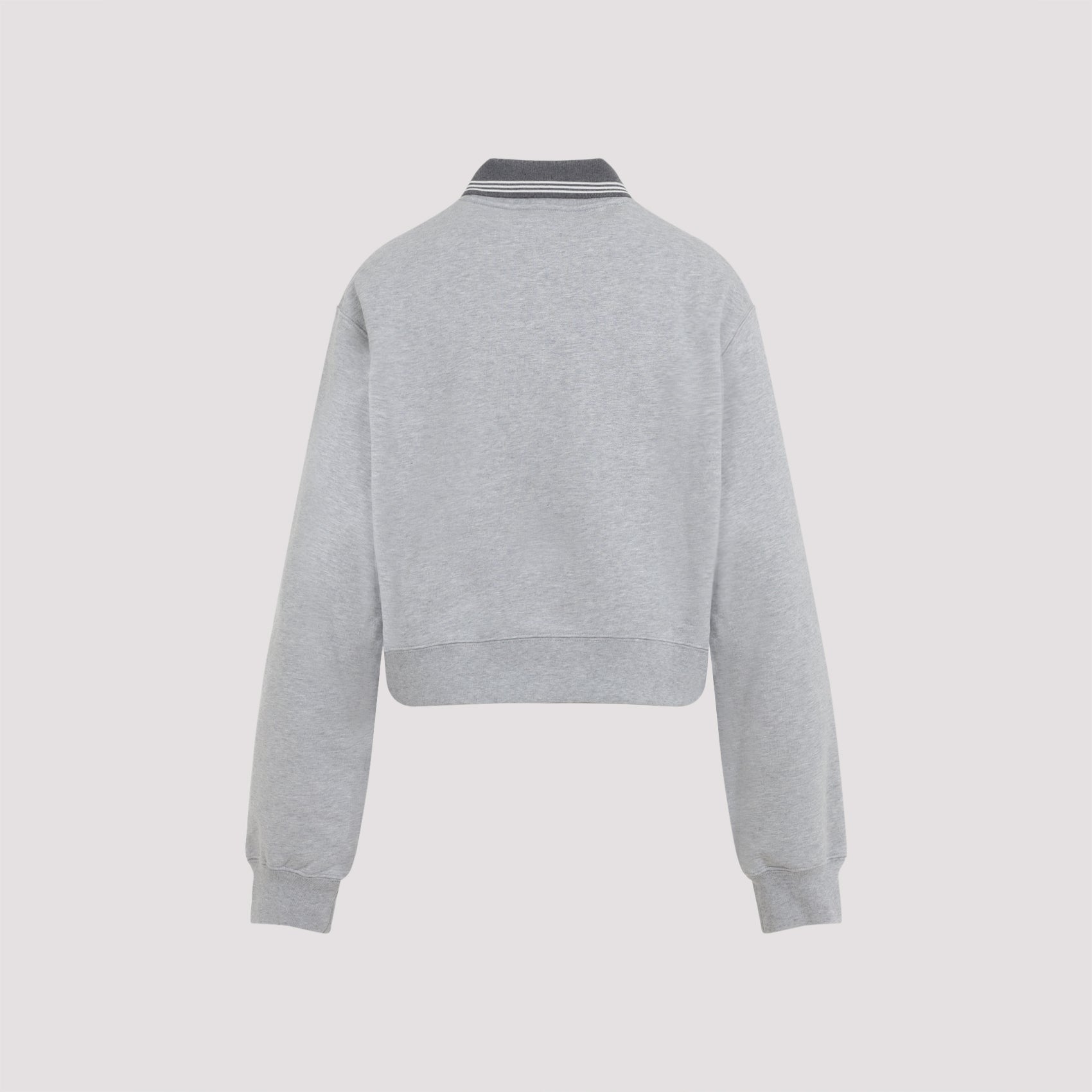 Cropped Heather Grey Sweatshirt with Contrasting Ribbed Details