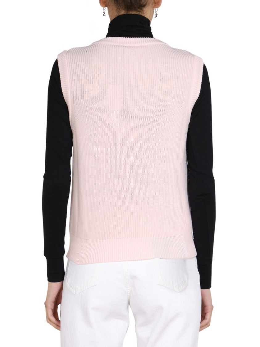 V-Neck Knitted Vest With Ribbed Texture