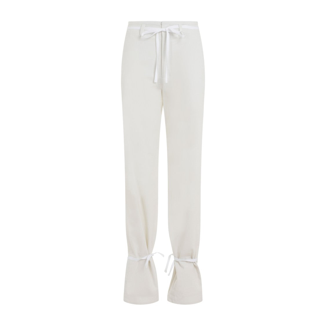Chalk White Cotton Straight Pants