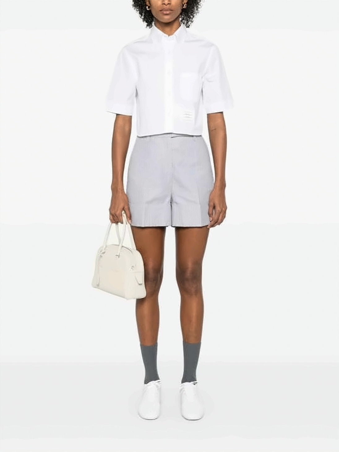Cropped Short Sleeve Oxford Shirt With Classic Collar