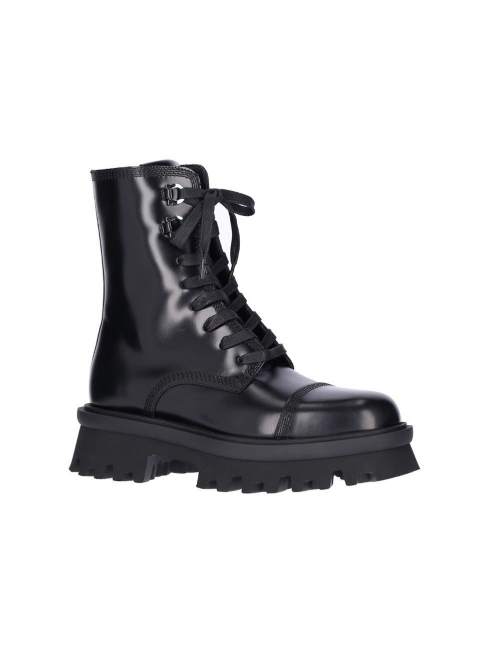 Glossy Black Leather Combat Boots