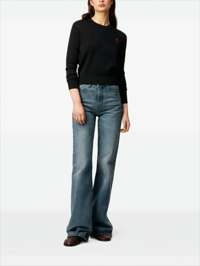 Black Wool Sweater with Crew Neck