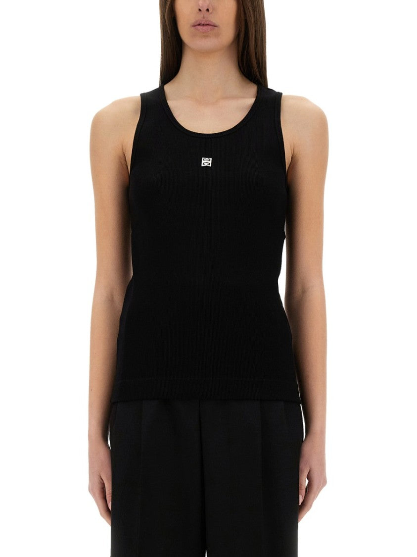 Slim Fit Black Tank Top With Logo Detail