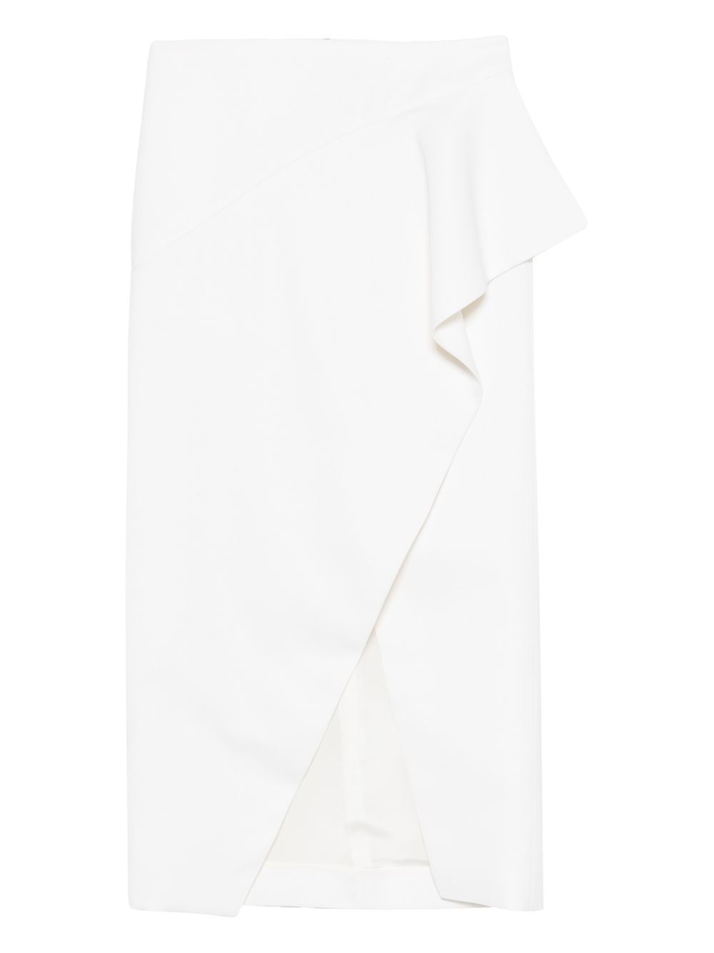 Ankle-Length Wool Skirt with Side Ruffle